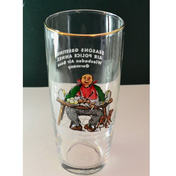 Set Of 4 Glasses German Figures With Sayings Air Force Police Wiesbaden Germany - Picture 6 of 11